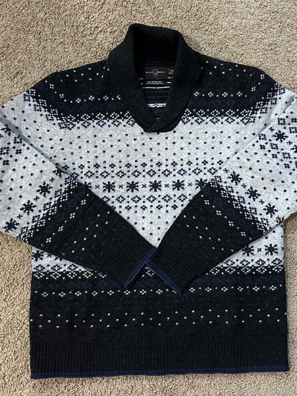 Men's BLACK & BROWN Label Nordic Snowflake Sweater Size M 100% Merino Wool